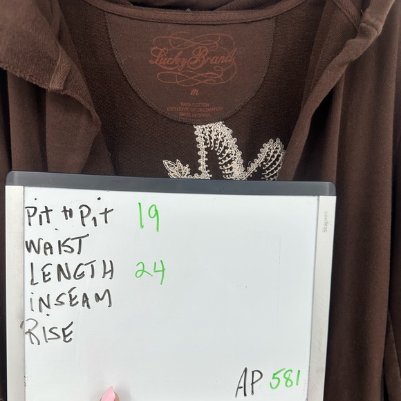 VTG Y2K Lucky Brand Long Cardigan Sweater Tie Hood Peace Sign Medium | AP581 - Picture 8 of 8